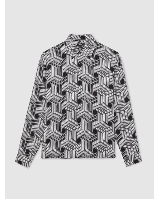 Reiss Conduit Abstract-Print Button-Through Shirt in Gray für Herren