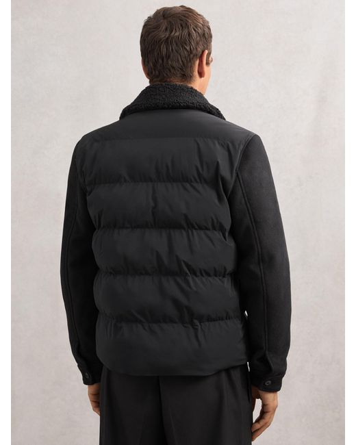 Reiss Black Wool-Sleeve Quilted Puffer Jacket for men