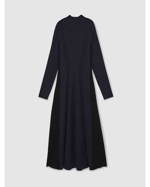 Reiss Blue Zaya Petite Knitted Contrast-Panel Midi Dress
