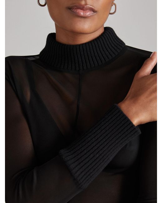 Reiss Amber - Black Atelier Sheer-jersey Funnel-neck Top, Us 10