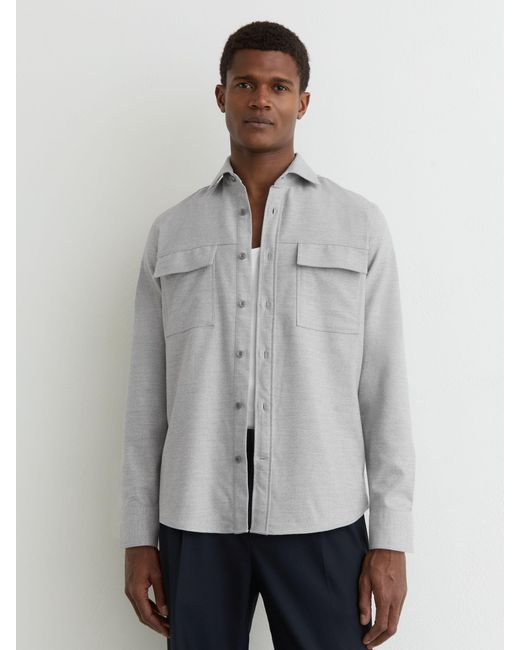 Reiss Gray Chamber - Grey Brushed Twin-pocket Overshirt, S for men