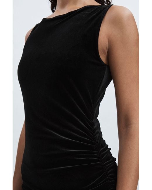 GOOD AMERICAN Black Velvet Ruched Dress