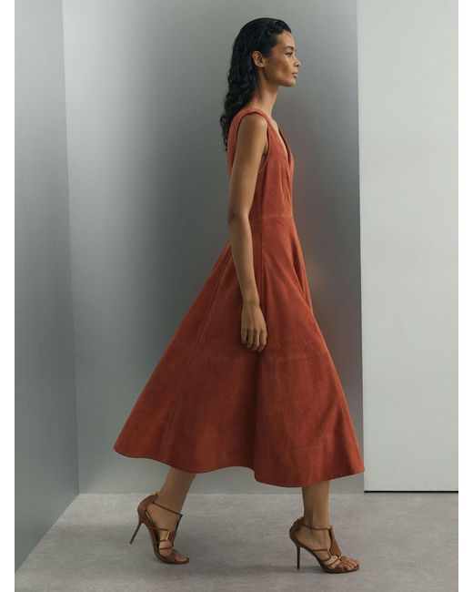 ATELIER Multicolor Suede Sleeveless Midi Dress