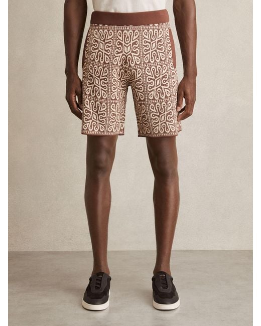 Reiss Natural Tile Pattern Knit Shorts for men