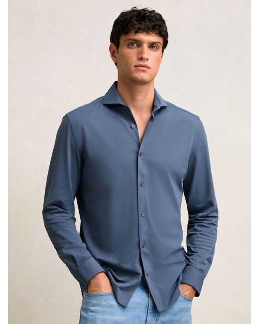 Reiss Blue Stretch Jersey Cutaway-Collar Shirt for men