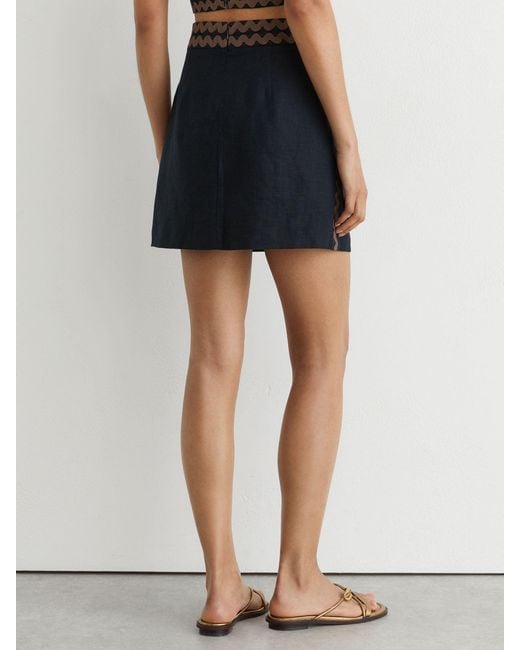 Reiss White Linen Wave-Trim Mini Skirt