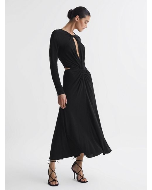 Reiss Black Twist Cut-Out Midi Dress