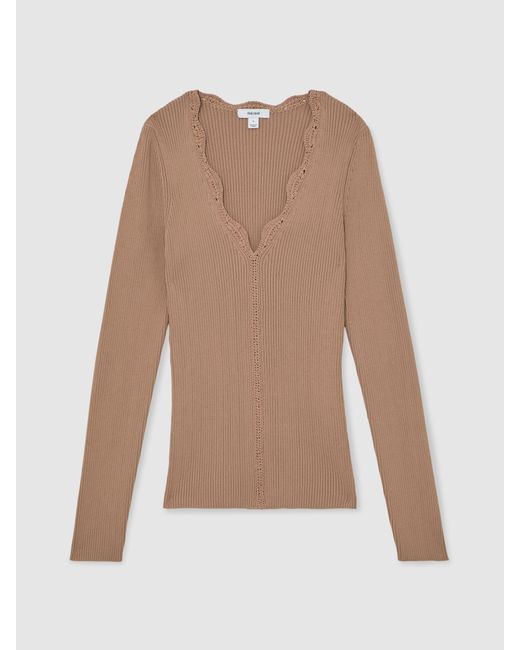 Reiss Blue Lara - Taupe Neutral Crochet Stitch Top, M