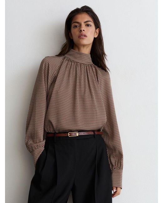 Reiss Brown Leather Lizard-Effect Half-Keeper Belt