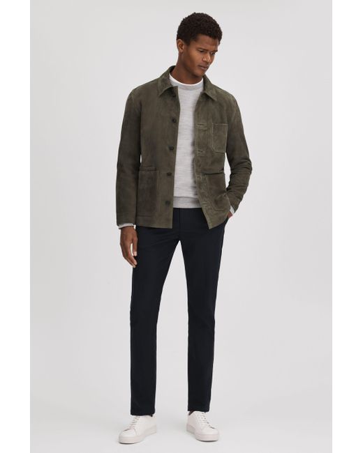 Reiss Black Roma - Moss Green Suede Button-through Jacket for men