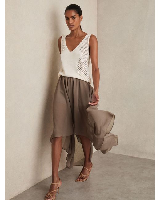 Reiss Natural Lucie - Mink Neutral Sheer-overlay High-low Shorts, Us 6