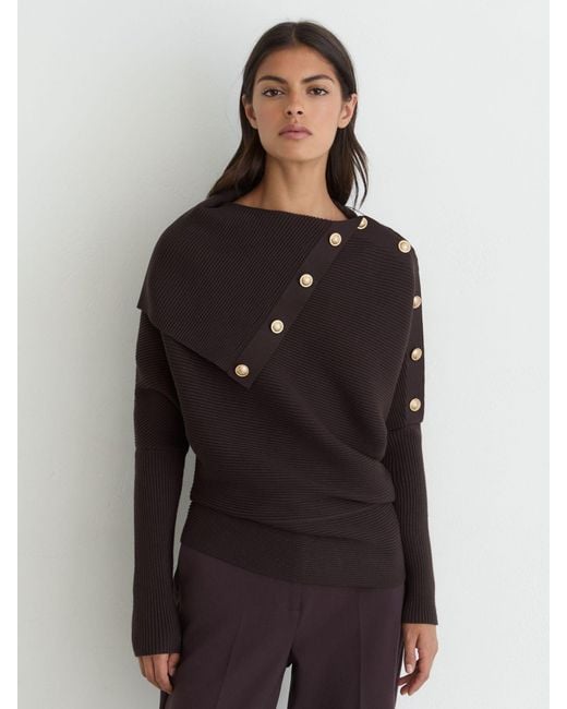 Reiss Multicolor Rib-Knit Button Shawl Jumper