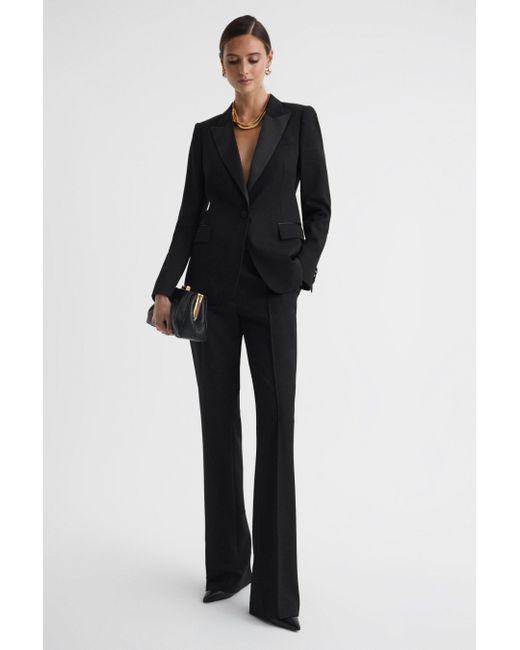Reiss Alia - Black Slim Fit Single Breasted Satin Suit Blazer