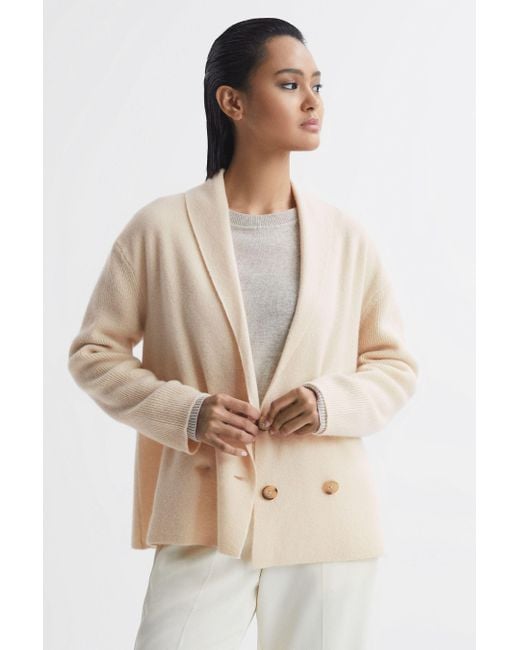 Reiss Natural Sara - Cream Wool-cashmere Double Breasted Cardigan