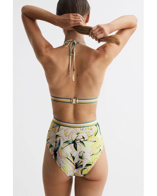 Reiss Hatty - Yellow Print Floral Print Cut-out Swimsuit in Green