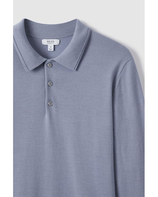 Reiss Trafford - China Blue Merino Wool Polo Shirt, L for men