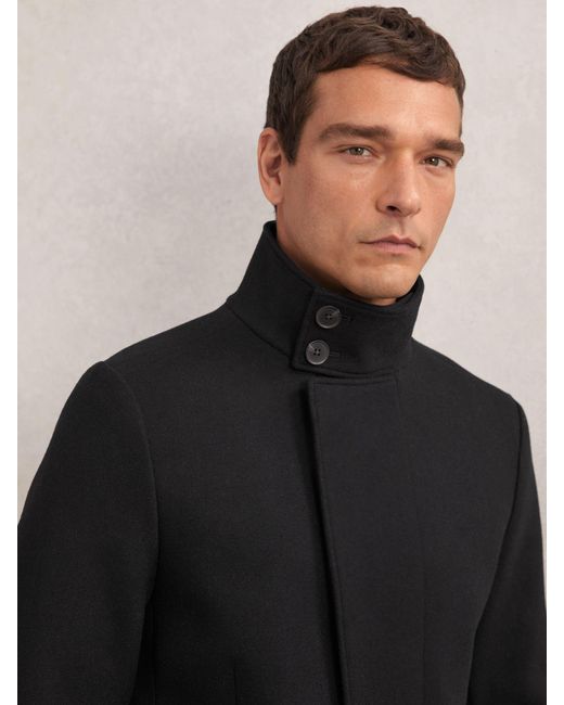Reiss Black Wool-Blend Stand-Collar Coat for men