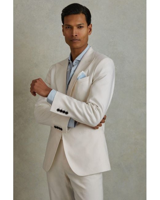 Reiss Heat - Off White Linen Blend Single Breasted Blazer for men