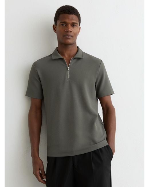 Reiss Gray Half-Zip Textured Polo Shirt for men