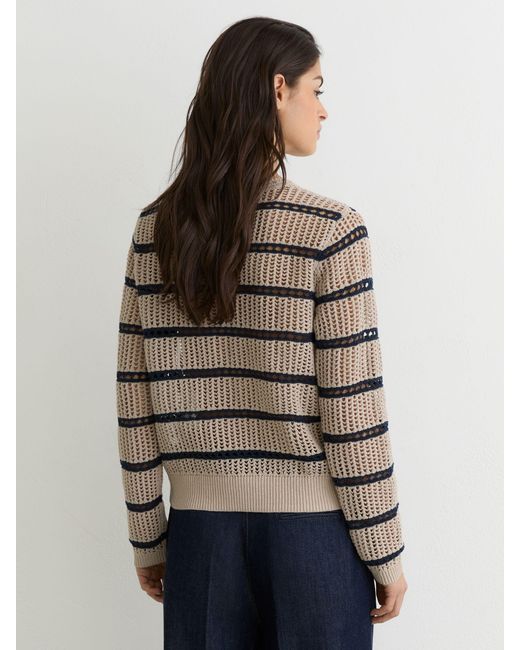 Reiss Multicolor Skylar - Neutral/navy Cotton-blend Open-knit Stripe Jumper, Xl (us 16-18)