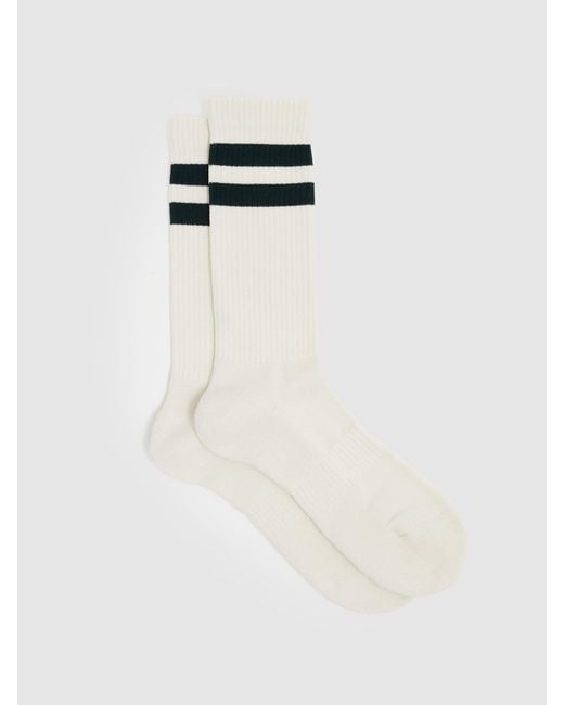 Reiss White Forest & Ecru Cotton-Blend Double-Stripe Socks, M & L for men