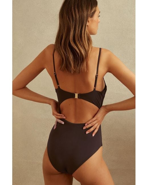Reiss Natural Imogen - Chocolate Chain Detail Underwired Swimsuit
