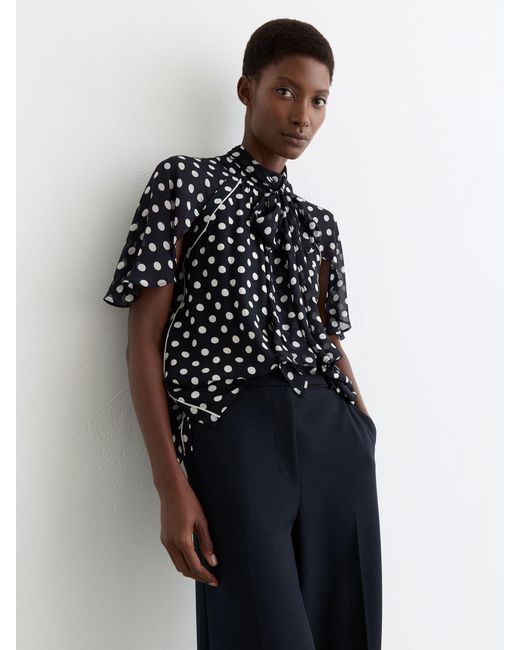 Reiss Multicolor Polka-Dot Tie-Neck Blouse