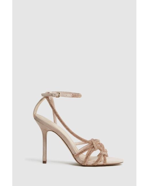 Reiss White Eryn - Nude Embellished Heeled Sandals, Us 6 (uk 4)