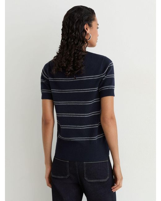 Reiss Blue Wool-Blend Striped Knit Top With Cashmere