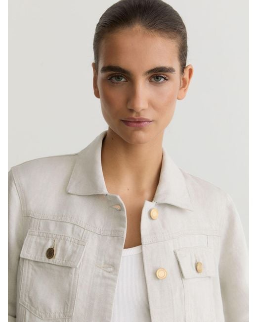 Reiss White Carmen - Neutral Lyocell-linen Trucker Jacket, Us 0