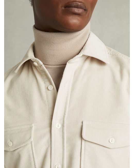Reiss Natural Tucci - Stone Cotton-blend Corduroy Overshirt, S for men