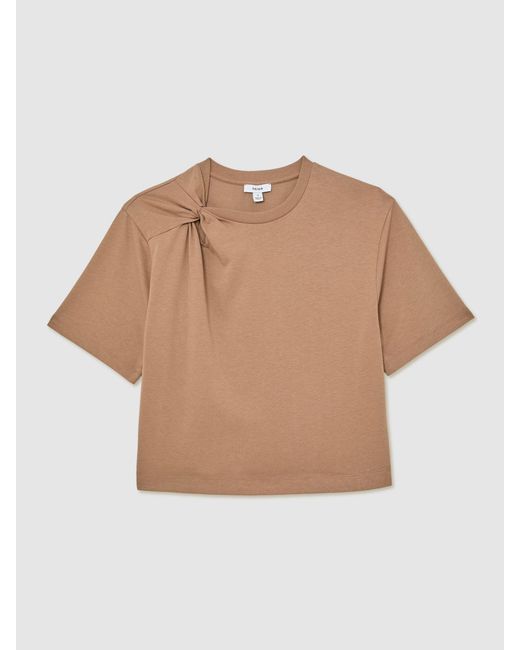 Reiss Natural Esme Cotton Twist-Detail Boxy T-Shirt