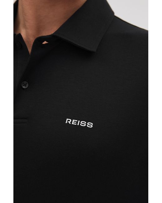 Reiss Owens - Black Slim Fit Cotton Polo Shirt for men