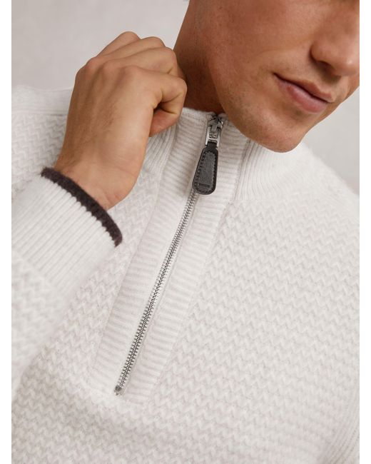 Reiss Gray Half-Zip Chevron-Knit Jumper With Wool for men
