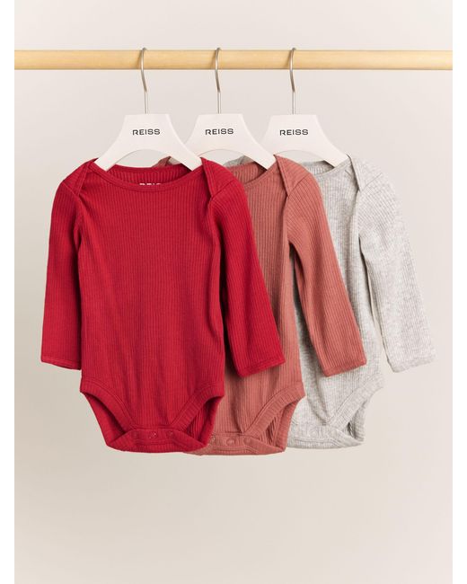 Reiss Red 3 Pack Long-Sleeve Bodysuits Set