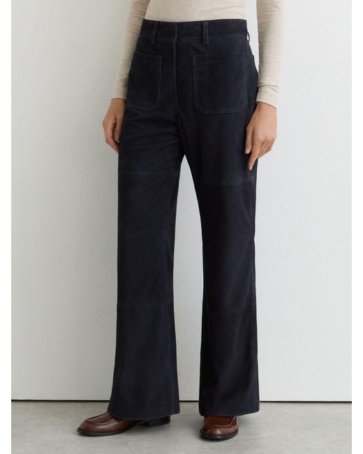 Reiss Blue Priya Petite Suede High-Rise Flared Trousers