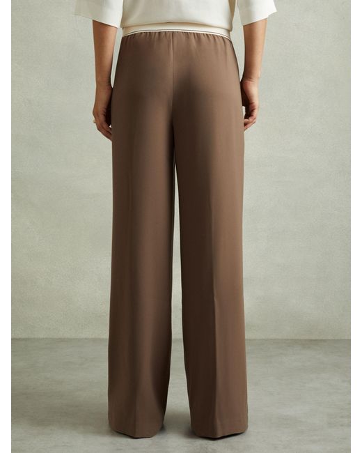 Reiss Natural Abigail - Mocha Brown Wide Leg Elasticated Trousers, Us 0 L