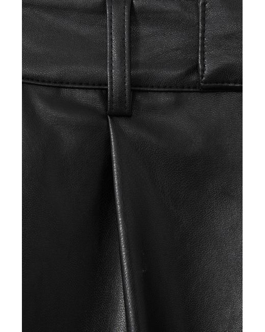 PAIGE Black Front Pleat Faux Fur Leather Shorts