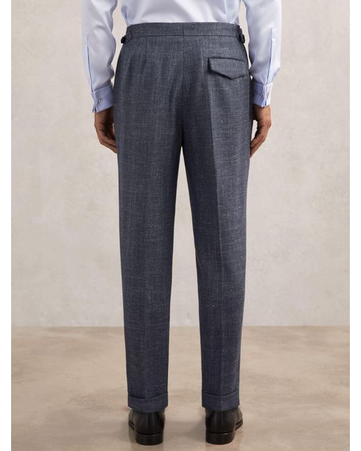 Reiss Blue Wool-Blend Herringbone Trousers Tailored-Fit for men