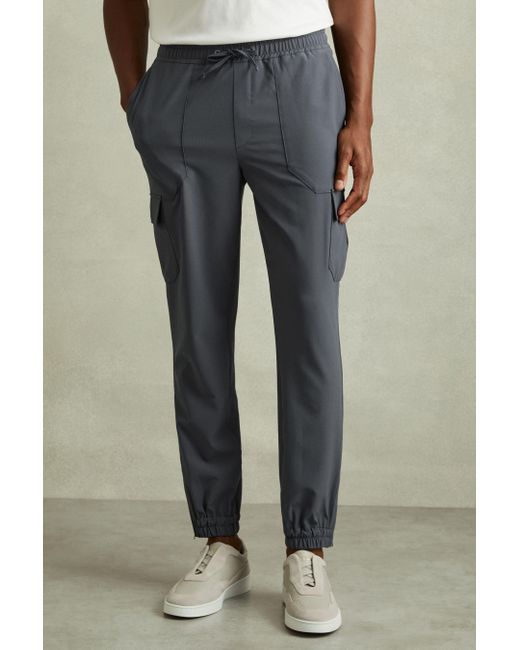 Reiss Natural Hold Cargo Trousers Polyester Plain, Airforce for men