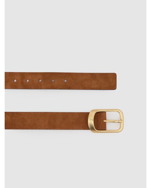 Reiss White Suede Curved-Buckle Belt