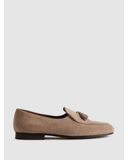 Reiss Gray Suede Slip-On Belgian Loafers for men
