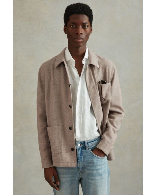 Reiss Brown Cart - Mocha Wool Blend Button-through Overshirt for men