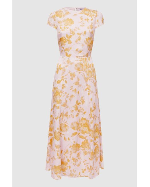 Reiss White Livia - Pink/yellow Livia Petite Floral Cut-out Back Midi Dress