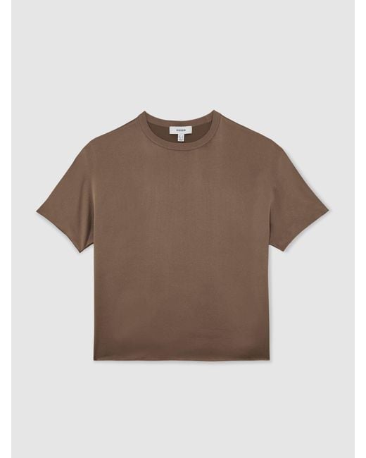 Reiss Brown Silk Short-Sleeve Top