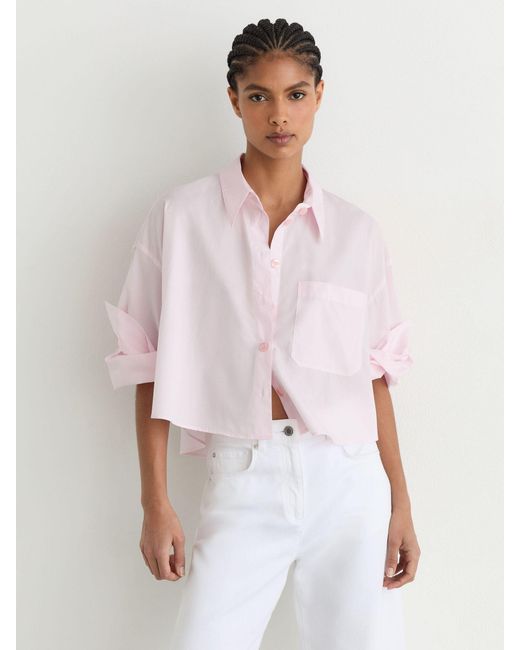 Reiss White Cotton Cropped Long-Sleeve Shirt