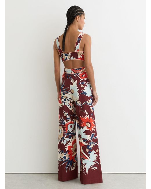 Reiss White Leighton - Burgundy Cotton Wide-leg Printed Jumpsuit, Us 2