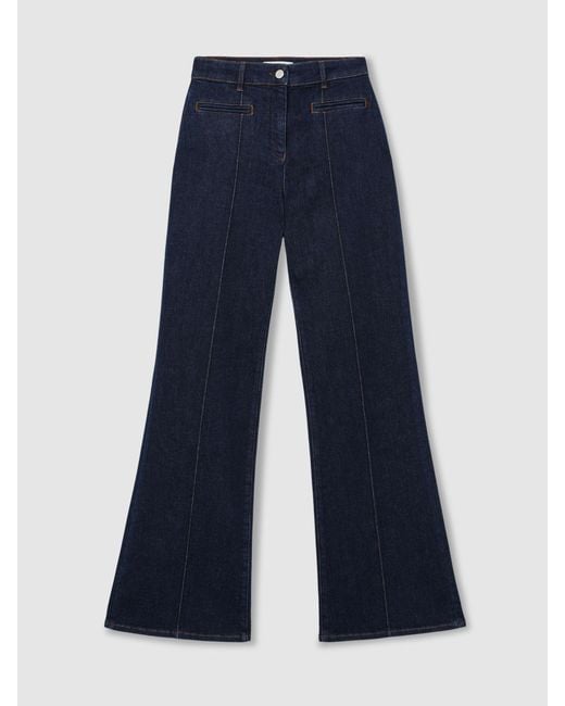 Reiss Claude - Dark Blue Pintuck-detail Flared Jeans, Us 24