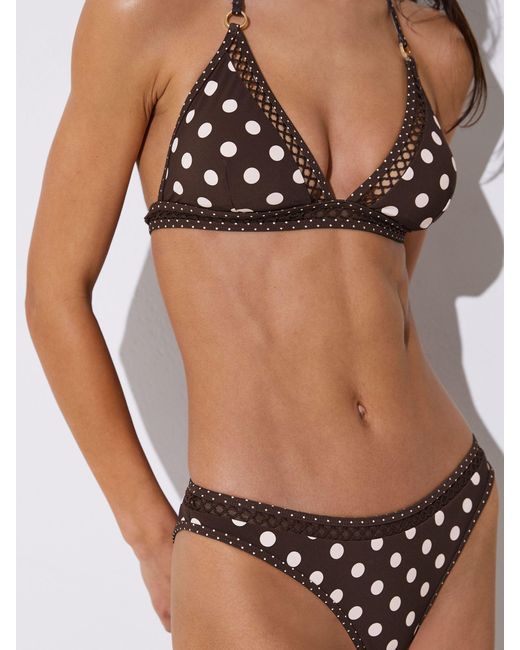 Reiss White Janina - Chocolate Brown/ivory Polka-dot Fixed-side Bikini Bottoms, Us 6