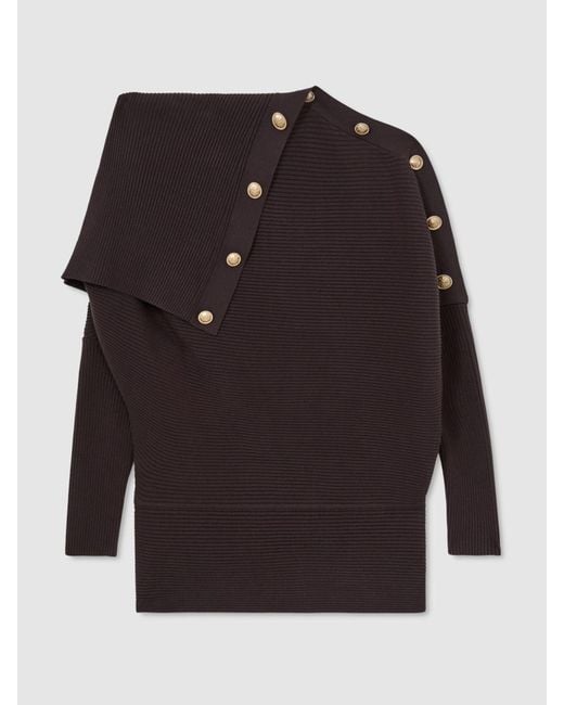 Reiss Multicolor Rib-Knit Button Shawl Jumper
